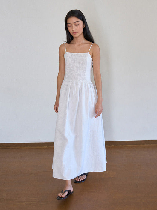 Mango Maniplease Sherry Shirring One Piece Ivory Stripe