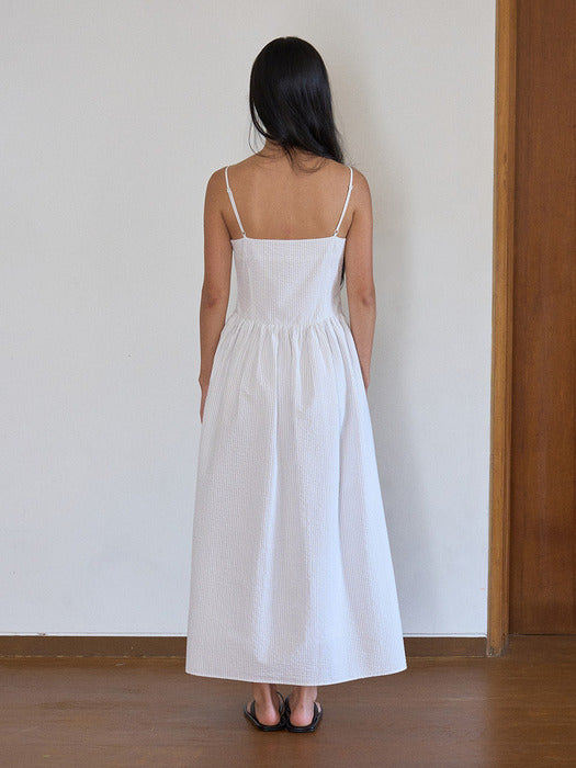 Mango Maniplease Sherry Shirring One Piece Ivory Stripe