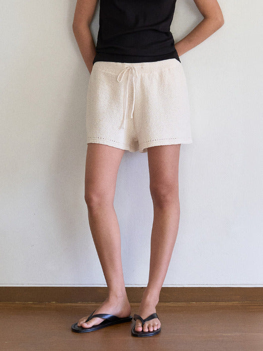 Mango Maniplease Oasis Knit Shorts Cream