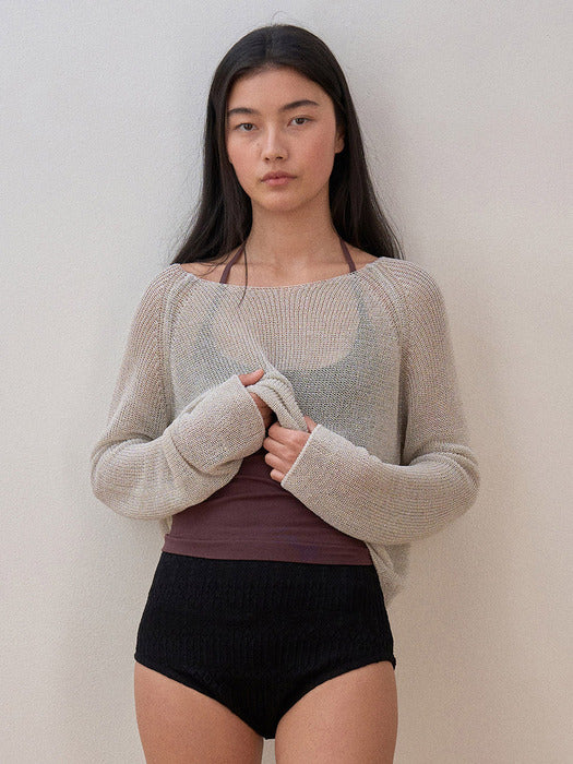 Mango Maniplease Neff Glitter Crop Knit Champagne