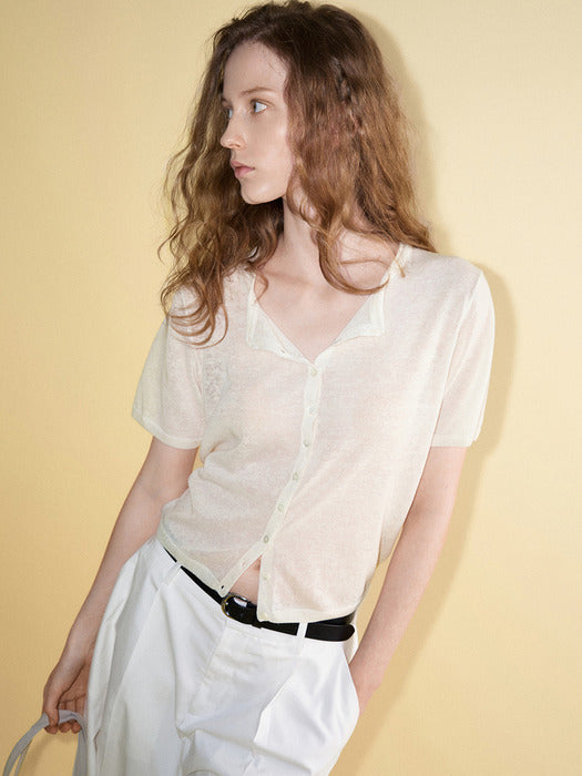 Facade Pattern Linen Crop Cardigan ivory