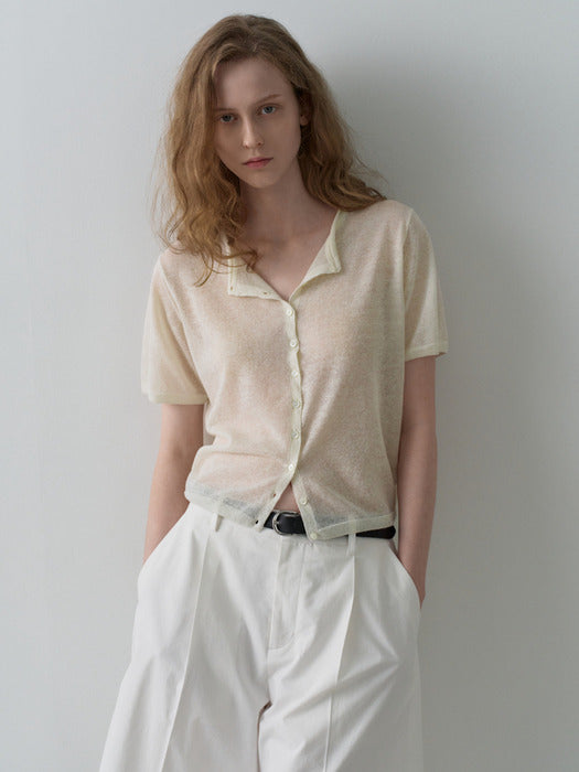 Facade Pattern Linen Crop Cardigan ivory