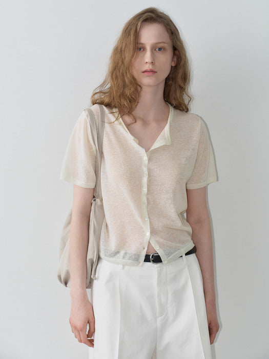 Facade Pattern Linen Crop Cardigan ivory