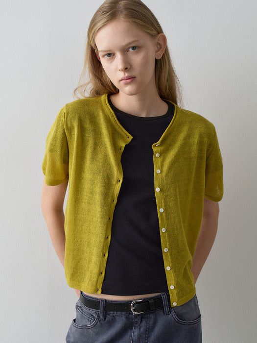 Facade Pattern Linen Crop Cardigan olive