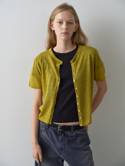 Facade Pattern Linen Crop Cardigan olive