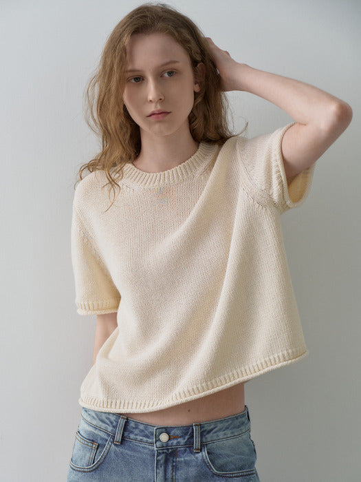 Facade Pattern Paper Half Sleeve Knitwear ivory
