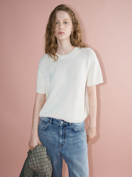 Facade Pattern Paper Half Sleeve Knitwear ivory