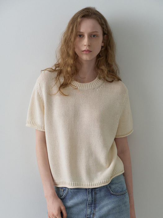 Facade Pattern Paper Half Sleeve Knitwear ivory