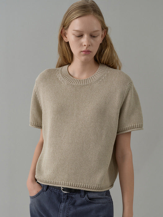 Facade Pattern Paper Half Sleeve Knitwear khaki beige