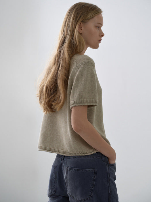 Facade Pattern Paper Half Sleeve Knitwear khaki beige