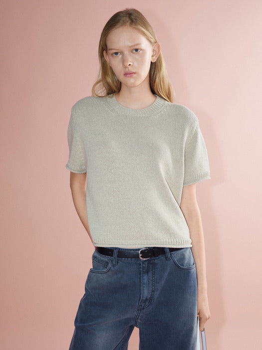 Facade Pattern Paper Half Sleeve Knitwear khaki beige