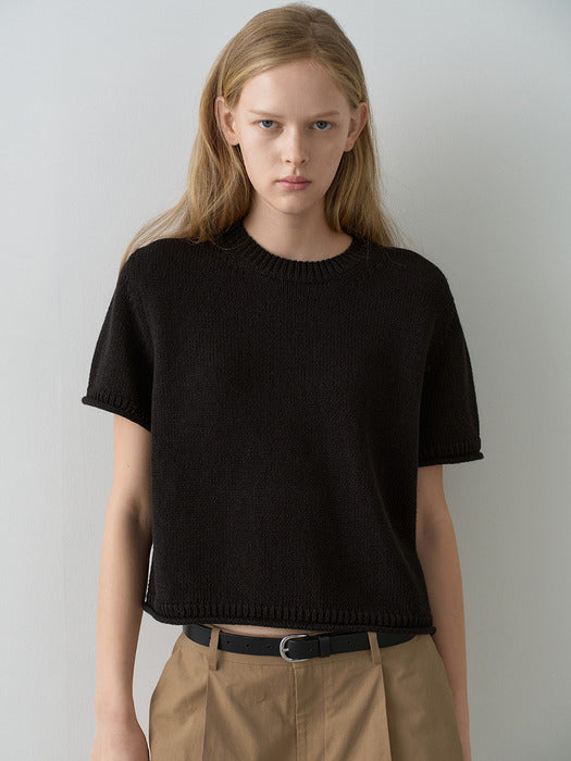 Facade Pattern Paper Half Sleeve Knitwear black