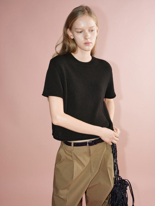Facade Pattern Paper Half Sleeve Knitwear black