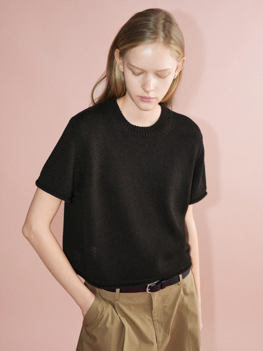 Facade Pattern Paper Half Sleeve Knitwear black