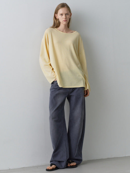 Facade Pattern Overfit Boat Neck Knitwear lemon