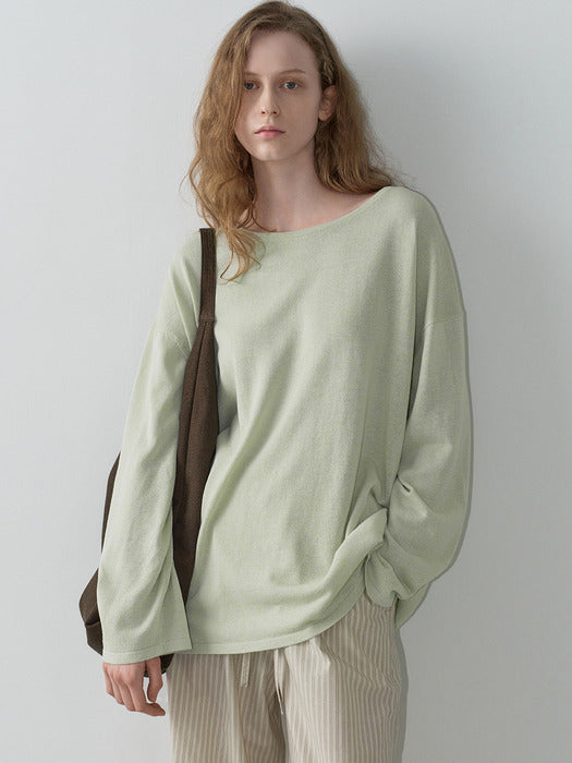 Facade Pattern Oversized Boat Neck Knitwear sage