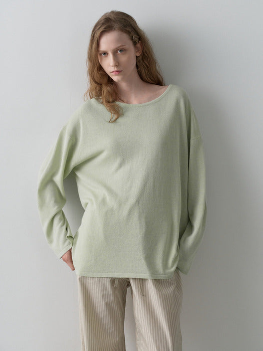 Facade Pattern Oversized Boat Neck Knitwear sage