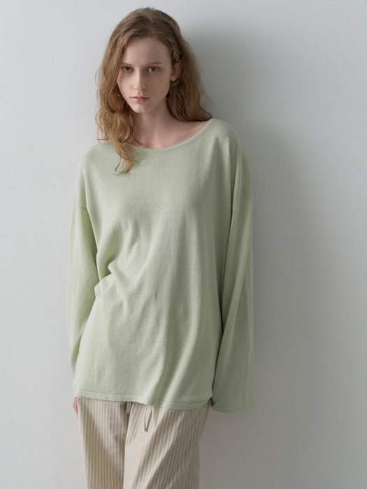 Facade Pattern Oversized Boat Neck Knitwear sage