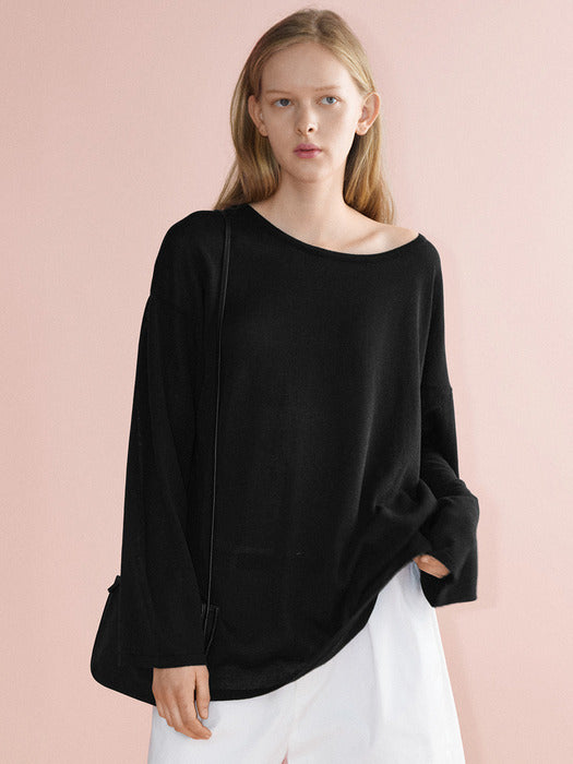 Facade Pattern Overfit Boat Neck Knitwear black