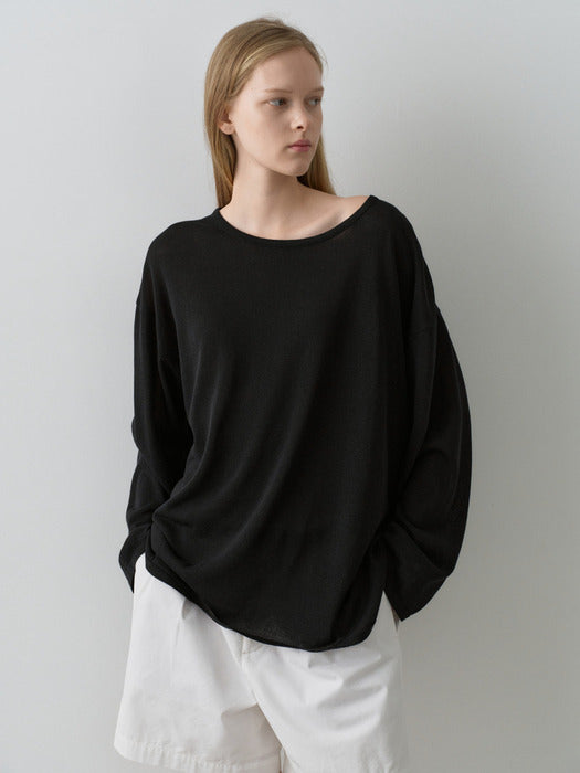 Facade Pattern Overfit Boat Neck Knitwear black