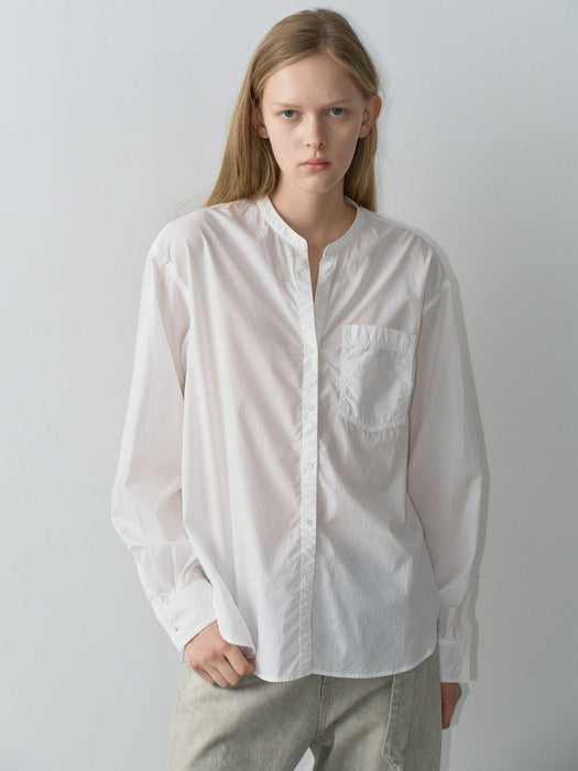 Facade Pattern Band Collar Pocket Shirt white