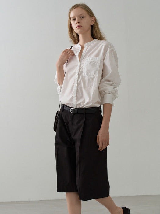Facade Pattern Band Collar Pocket Shirt white