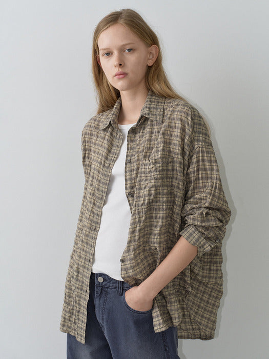 Facade Pattern Vintage Wrinkle Check Shirt beige