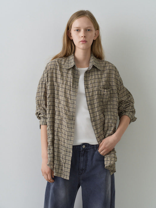 Facade Pattern Vintage Wrinkle Check Shirt beige