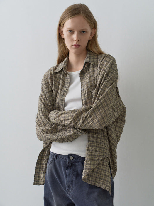 Facade Pattern Vintage Wrinkle Check Shirt beige