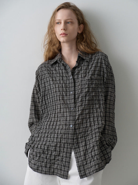 Facade Pattern Vintage Wrinkle Check Shirt black
