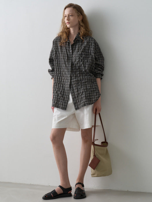 Facade Pattern Vintage Wrinkle Check Shirt black