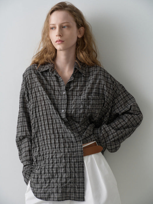 Facade Pattern Vintage Wrinkle Check Shirt black