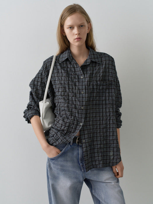 Facade Pattern Vintage Wrinkle Check Shirt navy