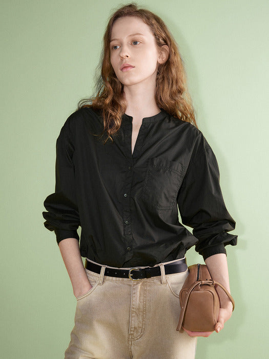 Facade Pattern Band Collar Pocket Shirt charcoal