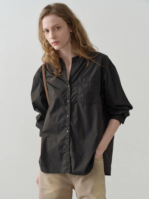 Facade Pattern Band Collar Pocket Shirt charcoal