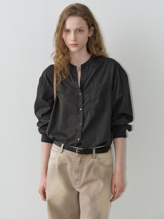 Facade Pattern Band Collar Pocket Shirt charcoal