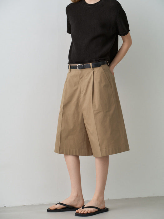 Facade Pattern Vintage Cotton Wide Bermuda Pants almond beige