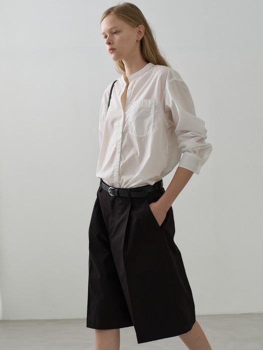 Facade Pattern Vintage Cotton Wide Bermuda Pants black