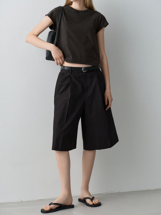 Facade Pattern Vintage Cotton Wide Bermuda Pants black