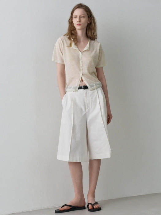 Facade Pattern Vintage Cotton Wide Bermuda Pants white