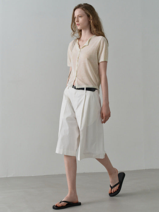 Facade Pattern Vintage Cotton Wide Bermuda Pants white