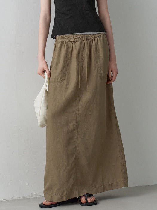 Facade Pattern Stitch Pocket Banding Skirt beige