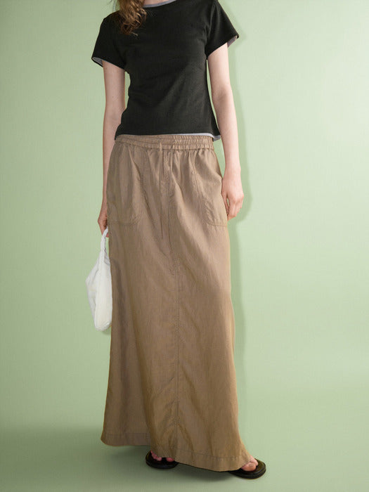 Facade Pattern Stitch Pocket Banding Skirt beige