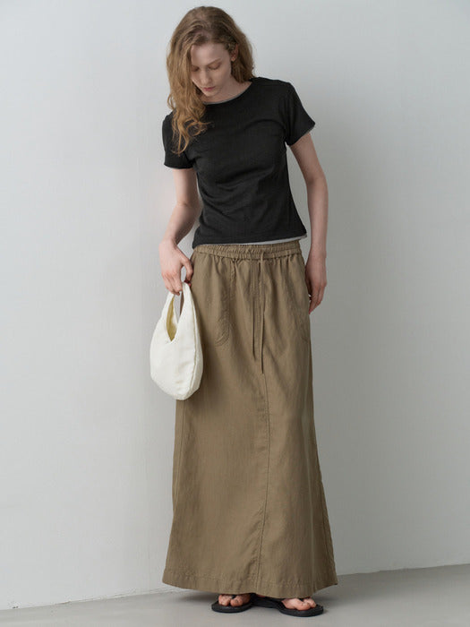 Facade Pattern Stitch Pocket Banding Skirt beige