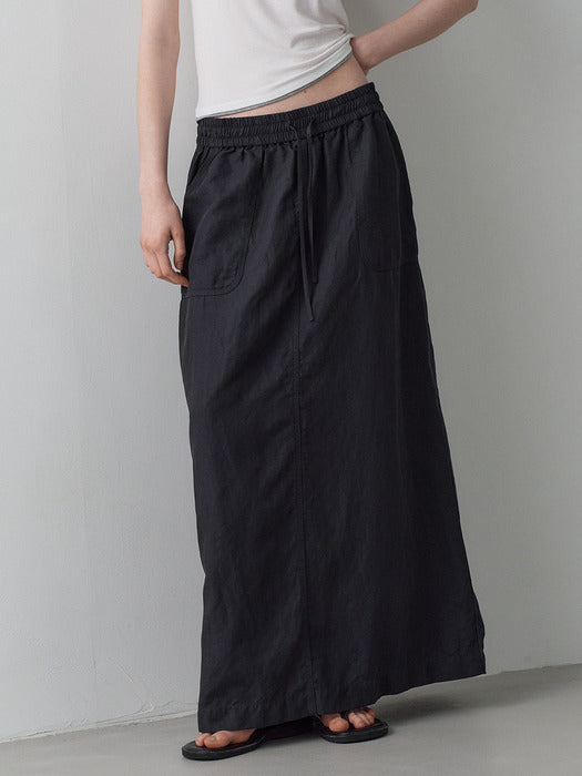 Facade Pattern Stitch Pocket Banding Skirt dark charcoal