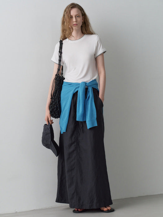 Facade Pattern Stitch Pocket Banding Skirt dark charcoal