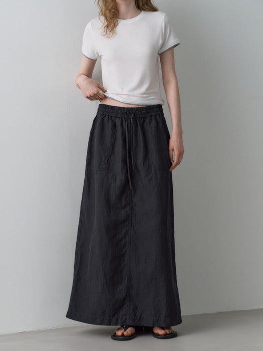Facade Pattern Stitch Pocket Banding Skirt dark charcoal