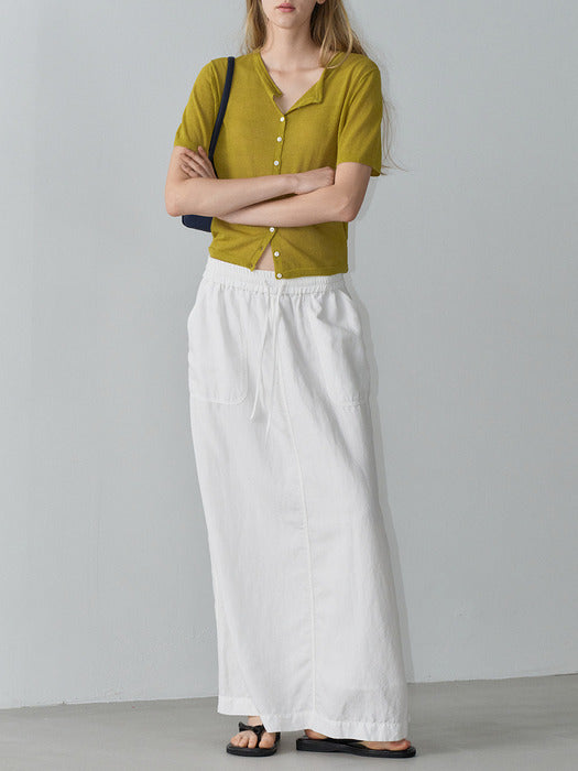 Facade Pattern Stitch Pocket Banding Skirt white
