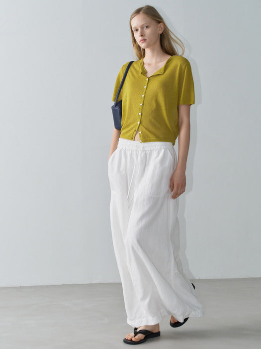 Facade Pattern Stitch Pocket Banding Skirt white