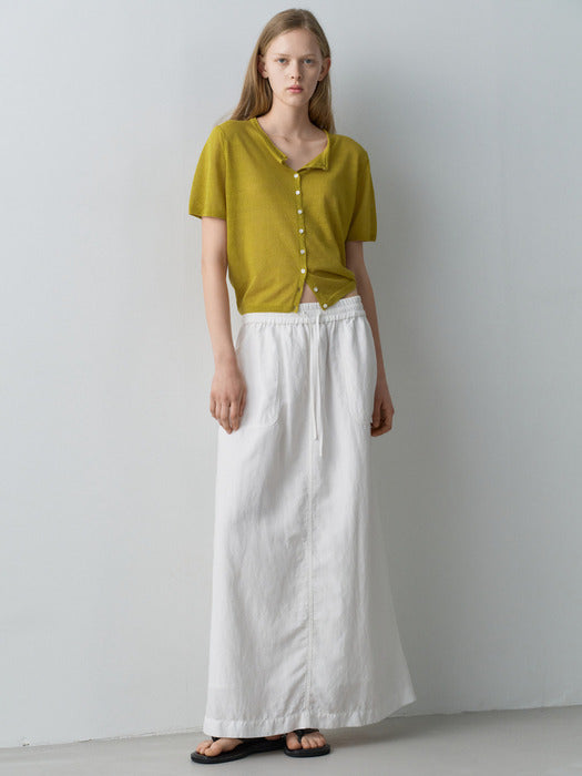 Facade Pattern Stitch Pocket Banding Skirt white